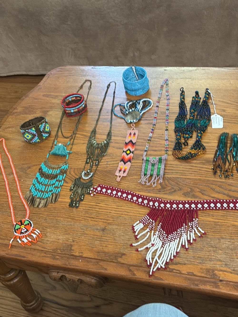 Bohemian Turquoise and Maroon Beaded Fringe Necklace Set
